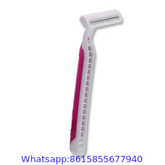 Pivot head triple blade razor with rubber handle